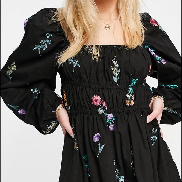 Botanical Black Floral Embroidery Skater Dress by ASOS Design Maternity - Picture 2 of 5